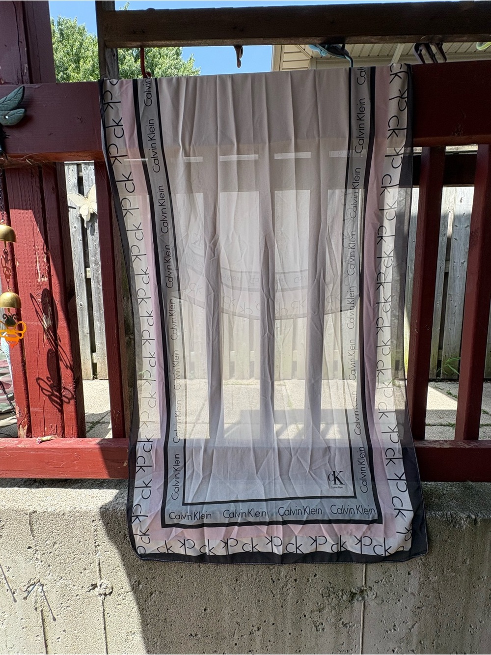 Calvin Klein Sheer Pale Pink Scarf with Black Logo Border